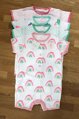 BNWT Next Baby Girl Rainbow Cloud Romper Playsuits Set 4Pack Age 3-6 Months • £15