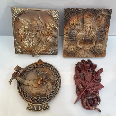Norse Thor Wood Gods Carving Wood Odin Ravens Viking Mythology Icon Wall Statue • £21.30