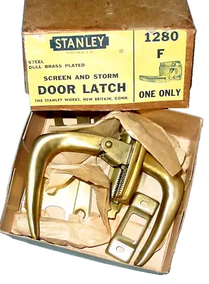 Vintage Stanley SCREEN STORM DOOR LATCH Gold MCM Art Deco Porch Hardware USA NOS • $36