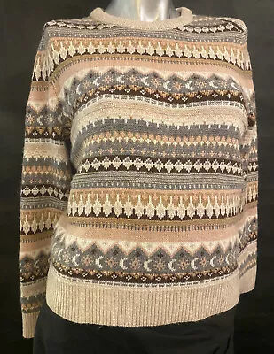 XS J.CREW J CREW  $150 Fair Isle Polyamide Geo Beige Salmon Pink Grey Tan Jumper • $29