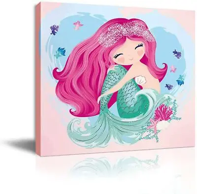 The Little Mermaid Pink Home Decor Canvas Framed Wall Art For Bedroom Bathroom P • $15.98