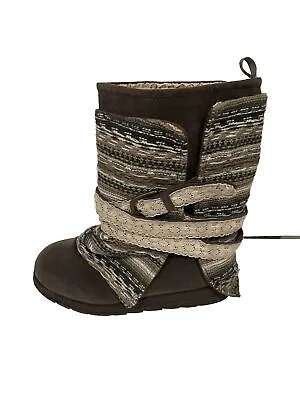 Size  8 MUK LUKS WOMEN'S REBECCA MID CALF WINTER BOOTS FLAT TAN EBONY With Gray • $27