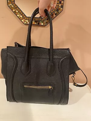  Luggage Mini Shopper Tote Bag Black Leather HandleBag And Shoulder Strap • $150