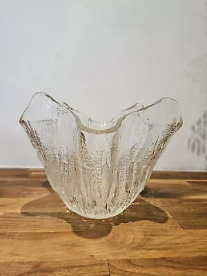 Rare Mid Century BAGLEY JACKSON Wild Oak Bark Handkerchief Vase Pressed Glass • £25