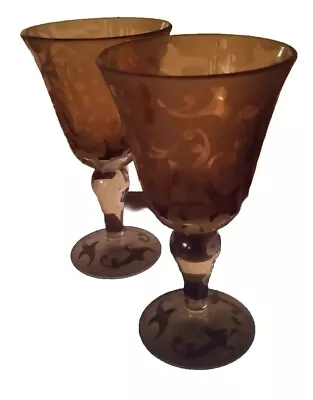 2 Michael Weems Amber 2002 Bulbous Goblets • $49.99