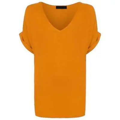  Ladies Women Baggy Oversized Loose Fit Turn Up Batwing Sleeve V Neck Top T Shir • £7.81