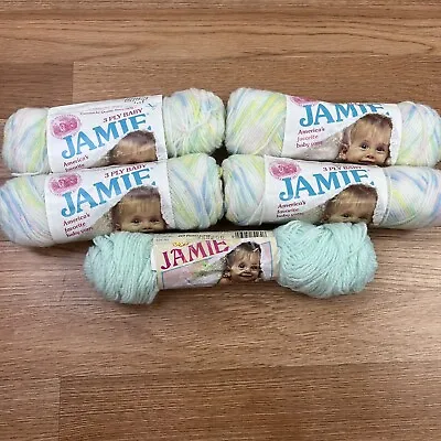 Lot Of 5 Vintage Jamie 3 Ply Baby Yarn Floral Print Pastel Green NEW • $28.97