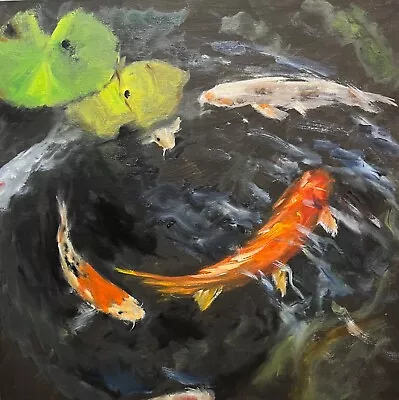 Original Oil Painting Fish KOI POND 12x12  Schelp • £126.50