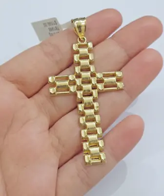 10K Yellow Gold Cross Pendant Mens Jesus Crucifix Charm 2.8 Inch For Thick Chain • $357.28