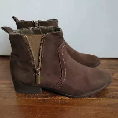 Brown Suede Zip Up Ankle Boots Size UK 4 EU 37 MANTARAY • £10