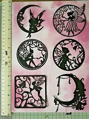 £2.99 • Buy 6 X Black Silhouette Flower Fairy/Moon Shape Card Topper Panel 4  (Set 11)