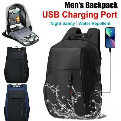 $24.95 • Buy Men Backpack USB Charging Waterproof Laptop Shoulder Bag Travel School Rucksack