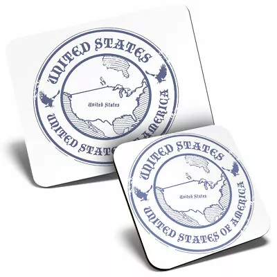 Mouse Mat & Coaster Set - United States Of America Travel Map  #4487 • £6.99