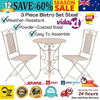 3 Pcs Bistro Set White Vintage Garden Metal Table And Chairs Outdoor Furniture • $344.70