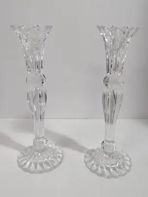 Pair Of Vintage Slovakia Crystal Candlestick Holders 10” • $29.99