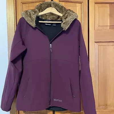 Marmot Women’s Furlong Hoodie Softshell Jacket Purple Faux Fur Size XL   EC • $35