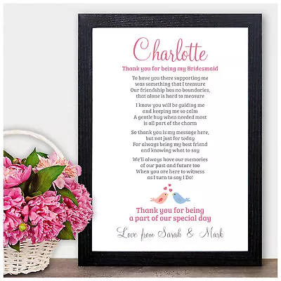 Personalised THANK YOU Poem Gifts For Bridesmaid Maid Of Honour Flower Girl • £4.95