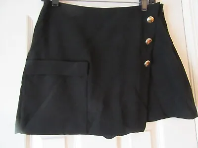 Zara Basic Black Skort Skirt Shorts Size Small Black Gold Buttons EXC Poly Elast • $8.99