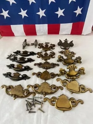 LOT Of Vintage Brass Dresser Drawer Cabinet Pulls Handles Batwing Colonial Etc • $19.99