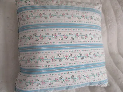 Vtg Blue Floral Ticking Down Feather Pillow Farmhouse Country Cottage 14 By 14 • $19.99
