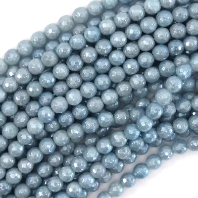 Mystic Titanium Faceted Blue Aquamarine Quartz Round Beads15   6mm 8mm 10mm 12mm • $8.99
