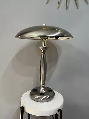 Vintage Atomic Saucer UFO Mushroom Dome Style Silver Chrome Table Lamp 17” Tall • $59.99