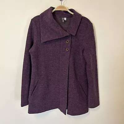 Ibex Maroon Red Merino Wool Blend Foldover Collar Reese Cardigan Sweater M • $58.90