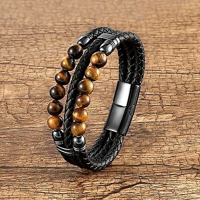 Tiger's Eye Beaded 3 Strand Handmade Fashion Healing Strength Men Bracelet Gifts • $15.99