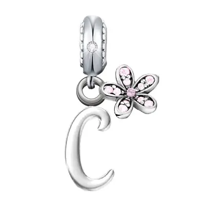 Letter C Name Initial Pink Daisy Flower Charm 💜 925 Sterling Silver Gift • £16.99