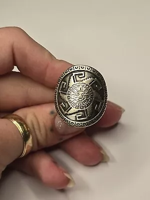 Vintage Taxco/ Mexico Sterling Silver Aztec Mayan Sun Calendar Ring • $49