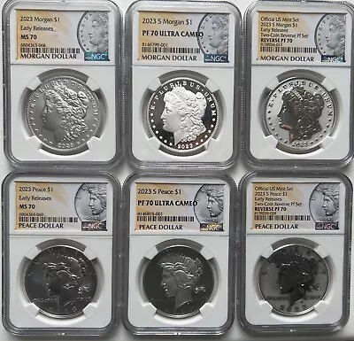 2023 Morgan Silver Dollars & Peace NGC MS70/PF 6 Complete Set  With COAs • $565