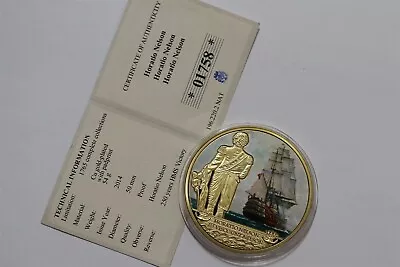 🧭 🇬🇧 UK GB HORATIO NELSON 50mm GOLD PLATED MEDAL + COA B65 #48 CP4 • £23.05