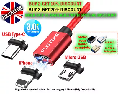 £4.99 • Buy Magnetic Phone Charger Cable For IPhone/USB C/Micro USB | Fast Charging |