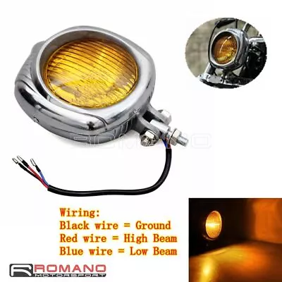 Vintage Amber Lens Lamps Headlights For Harley Chopper Bobber Crusier Motorcycle • $60.20