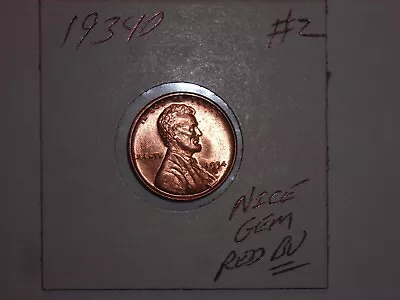 Wheat Penny 1934D SHARP GEM RED BU 1934-D LINCOLN CENT LOT #2 GEM RED UNC • $59.98