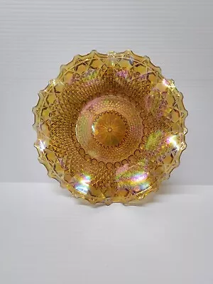 Indiana Carnival Iridescent Ruffled Amber Marigold Diamond Starburst Glass Dish  • $12
