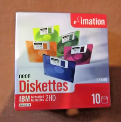 NEW *10 Pack* Imation Neon Diskettes IBM 2HD 3.5  1.44mb Floppy Disks USA SEALED • £19.99