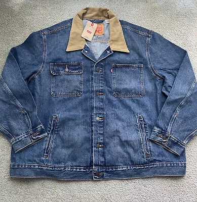 $49 • Buy Levis Sz. 3XL Stock Trucker Jacket Denim Blue Jean Unlined Corduroy Collar New