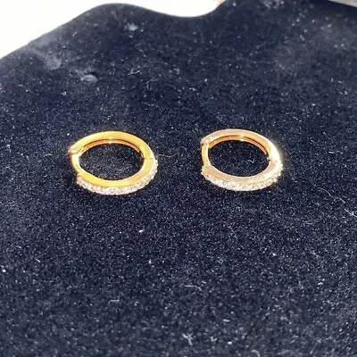 Gold Tone CZ Micro Pave Round Hoop 0.5  Earrings • $9.99