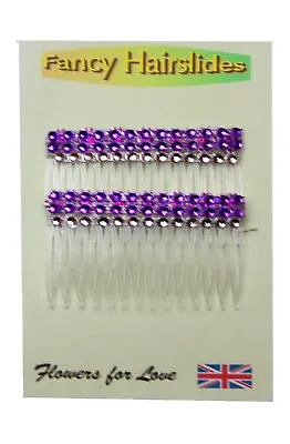 A 2 Pack Of Clear Hair Combs Slides 7cm With Purple & Clear Diamantie Effect • £2.35