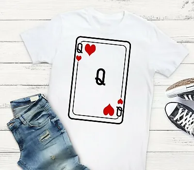 £11.99 • Buy Queen Of Hearts Playing Card Love Heart Suit S-5XL White T-Shirt/Tee