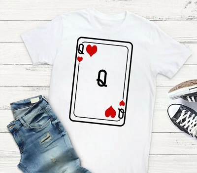 £11.99 • Buy Queen Of Hearts Playing Card Love Heart Suit S-5XL White T-Shirt/Tee