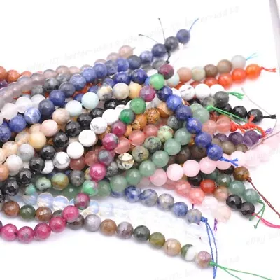 Wholesale Natural Gemstone FACETED Round Spacer Loose Beads 4MM 6MM 8MM 10MM • $1.97