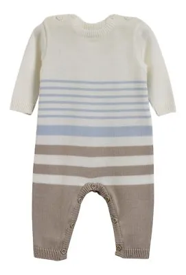 Natures Purest Organic Cotton All In One Blue & Mink Striped 0-3 Mths (0059A) • £5.99