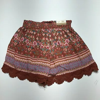 Mudd Shorts Womens Size 8 Smocked WB Shorts Lace Trim Floral Print Pull On NWT • £13.50