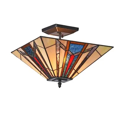 Stained Glass Tiffany Style Semi Flush Ceiling Light Fixture Mission Design • $114