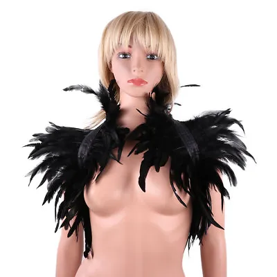 US Real Natural Feather Shawl Cape Wrap Scarf Cock Hair Gothic Costume Party • $11.73