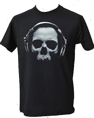 £18.50 • Buy Mens Black T Shirt Skull With Headphones Dj Music Goth Rave Dance  S - 5xl