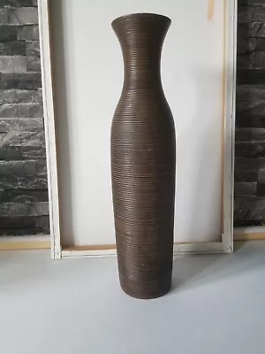 Ribbed Brown Hard Plastic Vase/ Pot 56cm Tall For Flowers Plants And Decoration • £13