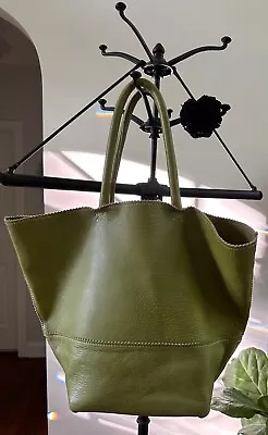 Crate&Barrel Leather Tote Lime • $40